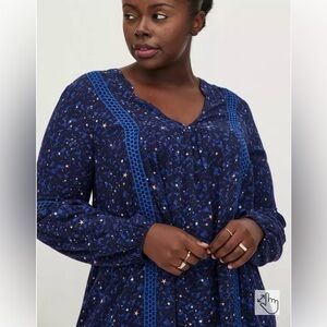 Torrid Twill Woven Lace Trim Tunic Top